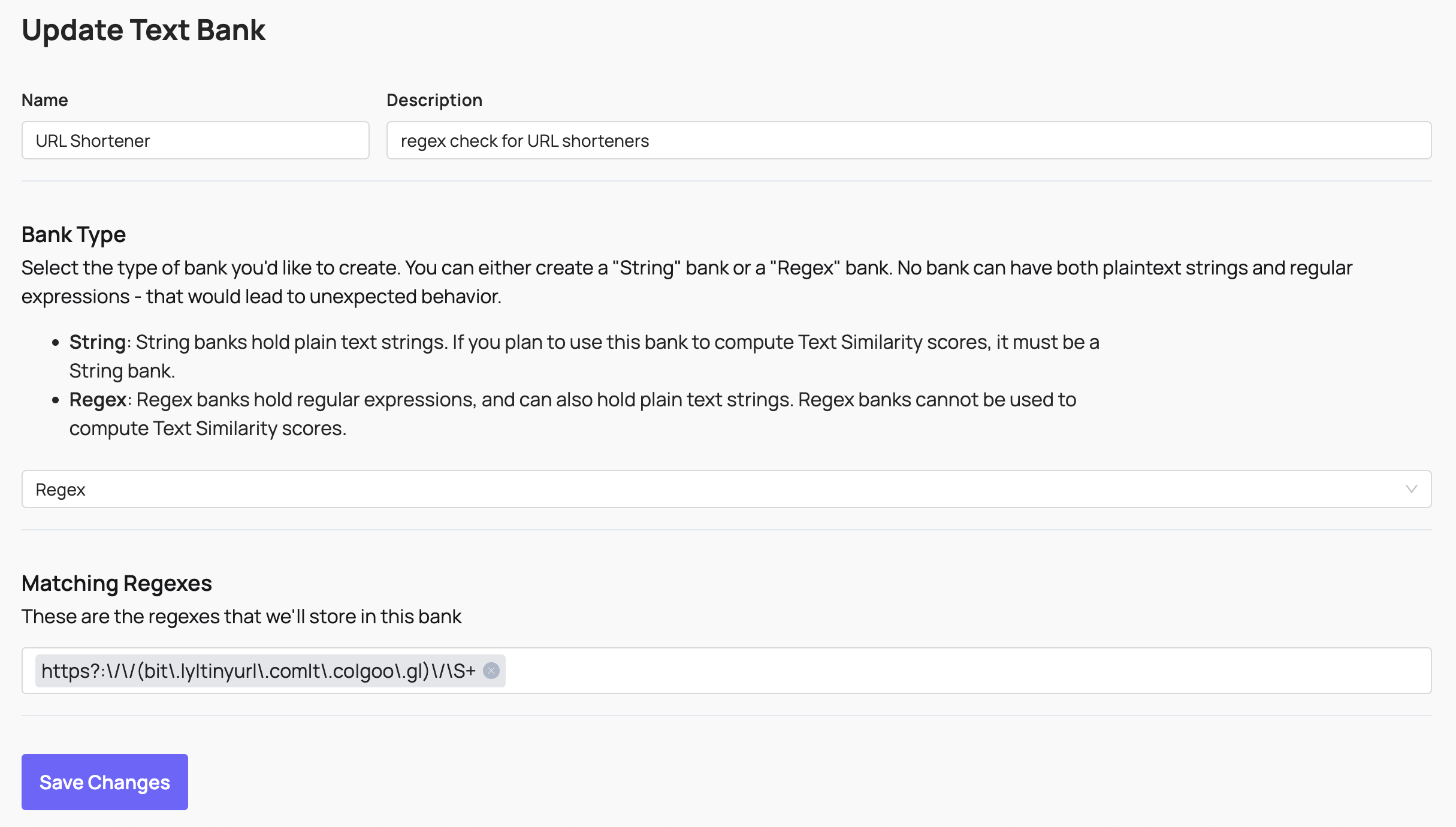 Regex bank